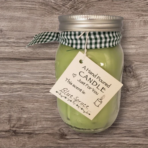 Hand poured Soy Wax Candle with Blue Spruce (Pine) Fragrance.