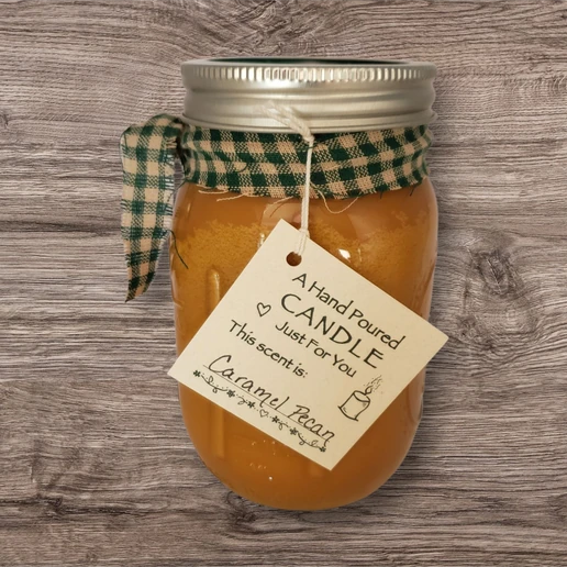 Hand poured Soy Wax Candle with Caramel Pecan Fragrance.