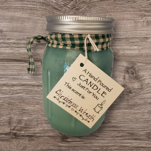 Hand poured Soy Wax Candle with Christmas Wreath Fragrance.