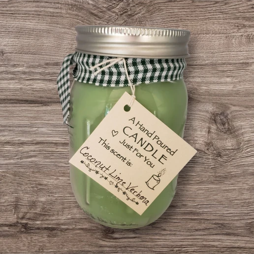 Hand poured Soy Wax Candle with Coconut Lime Verbena Fragrance.