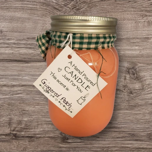 Hand poured Soy Wax Candle with Gingered Peach Fragrance.