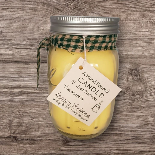 Hand poured Soy Wax Candle with Lemon Verbena Fragrance.