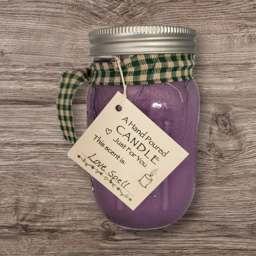 Hand poured Soy Wax Candle with Love Spell Fragrance.