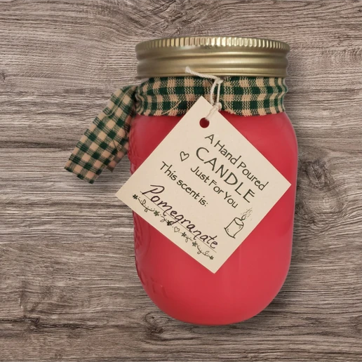 Hand poured Soy Wax Candle with Pomegranate Fragrance.