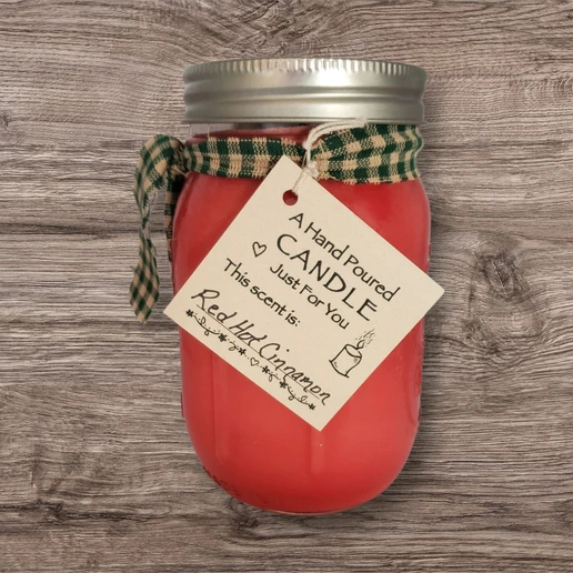 Hand poured Soy Wax Candle with Red Hot Cinnamon Fragrance.
