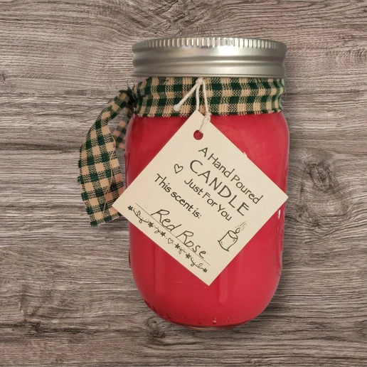 Hand poured Soy Wax Candle with Red Rose Fragrance.