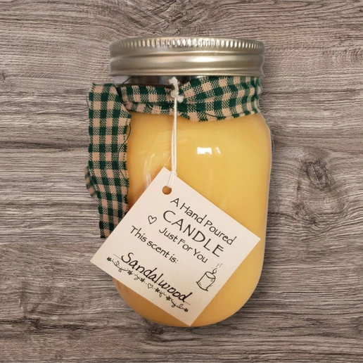 Hand poured Soy Wax Candle with Sandalwood Fragrance.