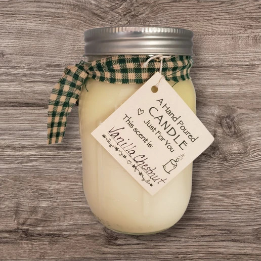 Hand poured Soy Wax Candle with Vanilla Chestnut Fragrance.