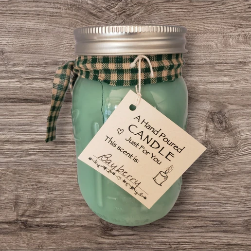 Hand poured Soy Wax Candle with Bayberry Fragrance.