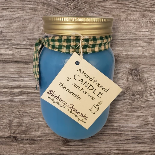Hand poured Soy Wax Candle with Blueberry Cheesecake Fragrance.